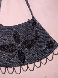 Gunmetal Floral Beaded Fringe Shoulder Bag.