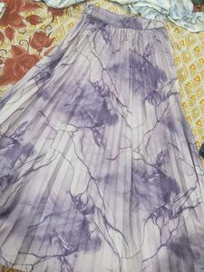 Purple Marble Print Pleated Midi Skirt