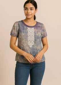 Floral Print Lace-Trimmed Top