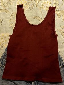Zudio Maroon Lace Trim Tank Top