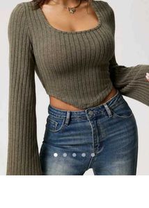 Ribbed Bell Sleeve Crop Top