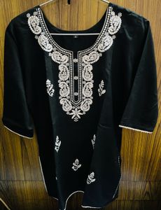 Elegant Black Kurta with White Embroidery