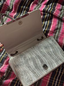 Grey Embossed Chain Shoulder Bag