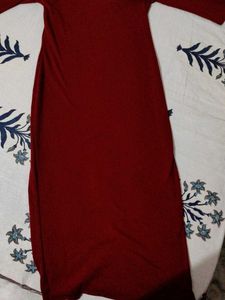 Maroon Ribbed Midi Dress