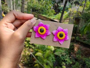 Handmade Pink Flower Earrings