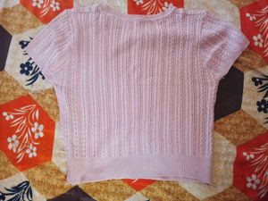 Pink Cable Knit Cropped Top