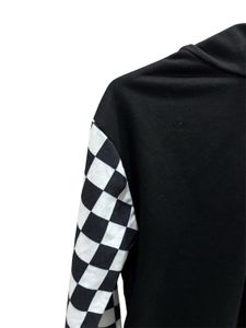 Checker Sleeve Crop Hoodie