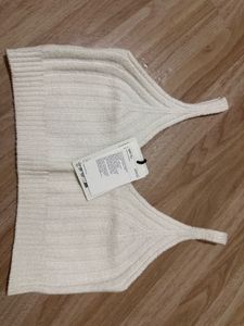 Cream Ribbed Knit Crop Top