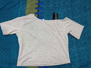 Grey Crop One Shoulder Top (Price negotiable If Anyone Wants To Buy)