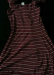 Maroon and White Striped Dress