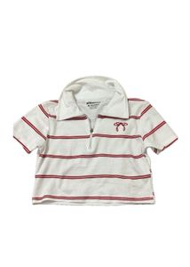White Striped Zip Polo Crop Top (S)