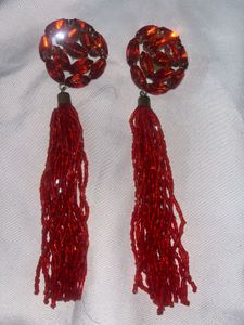 Red Beaded Tassel Earrings