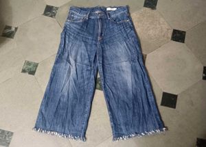 Wide Leg Cropped Denim Jeans