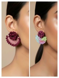 Crochet Flower handmade Earrings(pink+ multicolour