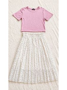 lavender Crop Top & Polka Dot Skirt Set