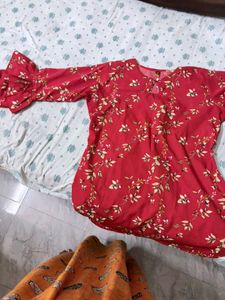 Red Floral Print Kurta