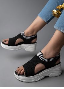 Black &amp; White Striped Sandals