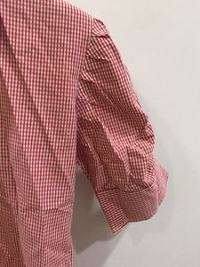 Puff Sleeves Red Checks Semi Formal Shirt