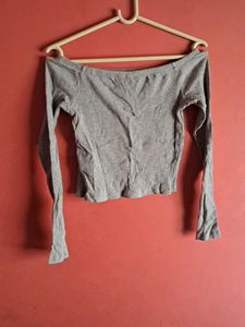 Grey Off-Shoulder Ribbed Top