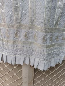 Grey Kurti With Plazo And Dupatta Flaw Less
