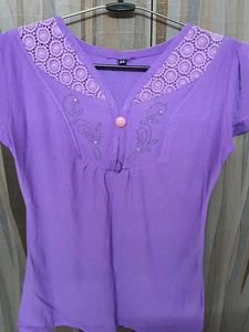 Purple Embellished V-Neck Top