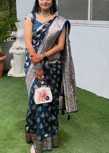 Heavy Elegant Teal Banarasi Silk Saree