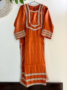 Rust japan silk Heavy embroidery Suit pant set