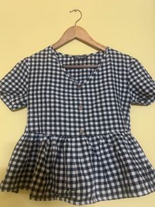 Chic Black & White Gingham Peplum Top