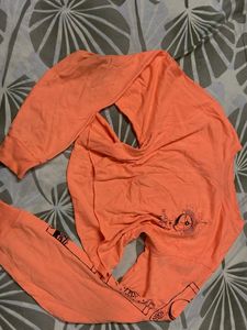 Peach Graphic Long Sleeve crop top Tee