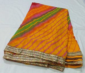 Vibrant Striped Yellow Saree