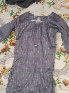 Grey Kurta with Silver Stripes