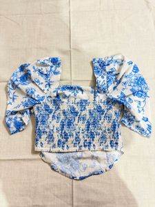 Blue Floral Puff Sleeve Top