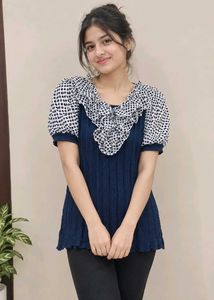 Chic Ruffled Polka Dot Sleeve Top