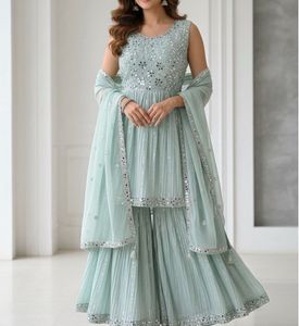 paded mirror work Sharara Suit