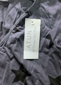 Grey Star Print V-Neck T-Shirt