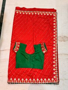 red trending saree with blouse gottapatti