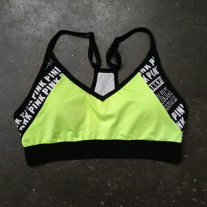 Neon Sports Bra with Pink Logo