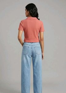 Coral Cropped Polo Top