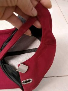 Red Baseball Cap with Unique Clip Detail