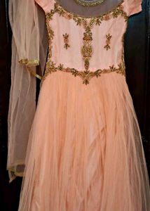 Stunning Peach Embellished Gown with Dupatta 💫