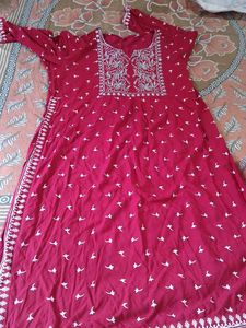 Maroon Embroidered Kurta with Striped Pants