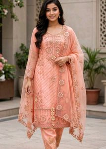Elegant Peach Embroidered Kurta Set