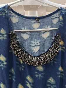 Stylish Blue Printed Ethnic Gown