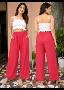 Berry Red Wide-Leg Pants