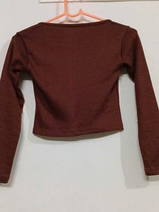 Brown Long Sleeve Crop Top