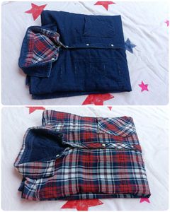 Men's 2 sided shirt one is checked,other side plan