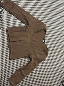 Brown Ribbed Long Sleeve Top