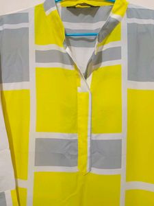 Stylish Yellow &amp; Grey Geometric Print Kurta
