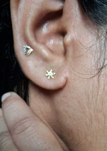 Gold Star Stud Earrings with Crystals