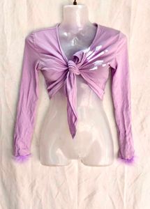 I. Cute Lavender Tie-Front Crop Top